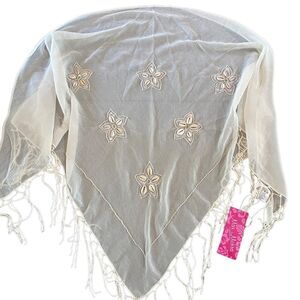 Max Merha Collection NEW embellished scarf tassels One size fits most white